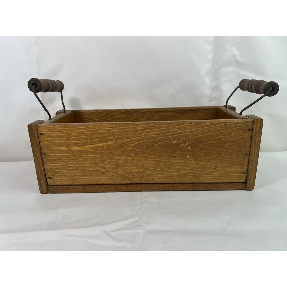 Vtg Decorative Country Farmhouse Wooden Fruit Storage Rectangle Basket W/Handles - Picture 3 of 6